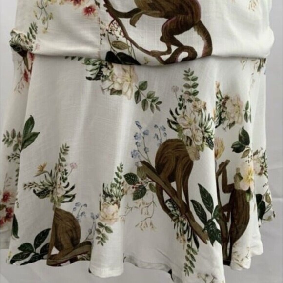 Farm Rio Dress L Ivory Floral Exotic Monkey Print Mini Brazil Tropical - Picture 7 of 12